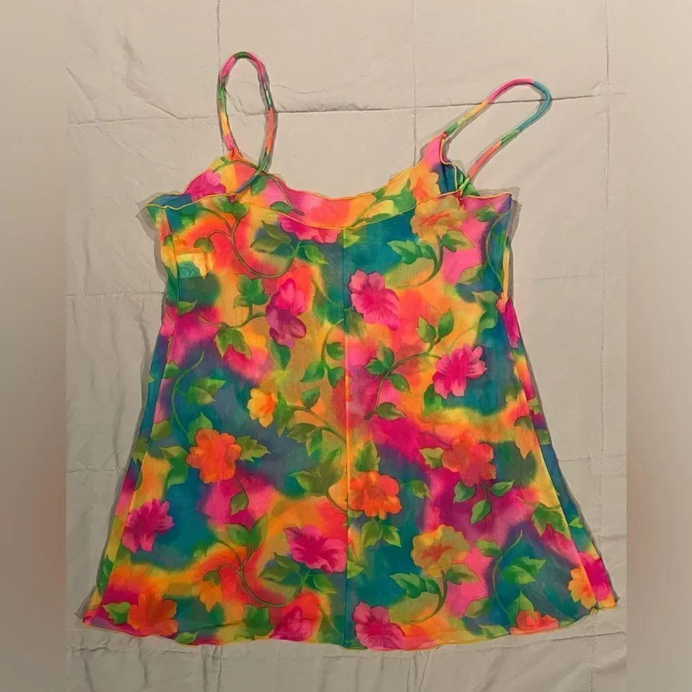Vintage sheer floral bathing suit cover top - Picture 2 of 3